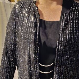✨ Anne Klein Black Fixed-Sequin Jacket – XL ✨